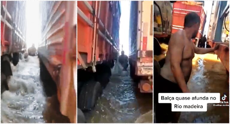 Água invade superfície de balsa e caminhoneiros entram em pânico - News Rondônia