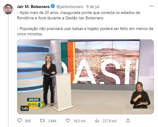 Bolsonaro relembra inauguração de Ponte em Rondônia, mas é pego disparando Fake News - News Rondônia