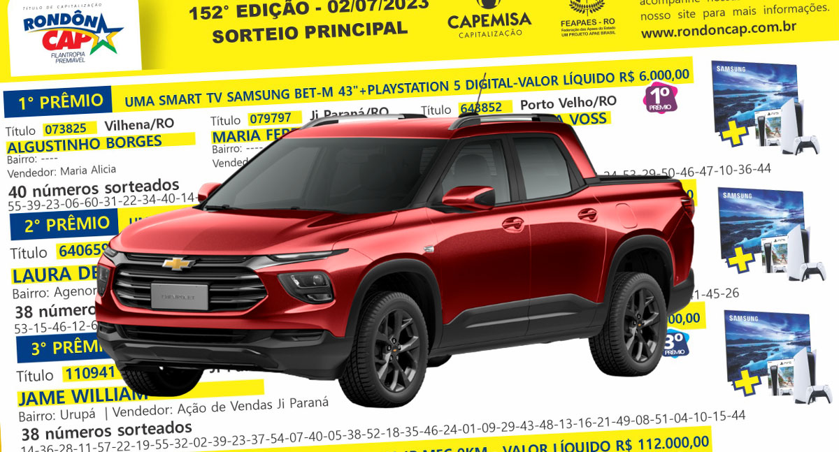 Veja quem ganhou a Montana 1.2 turbo sorteada no Rondoncap de domingo, dia 02 - News Rondônia