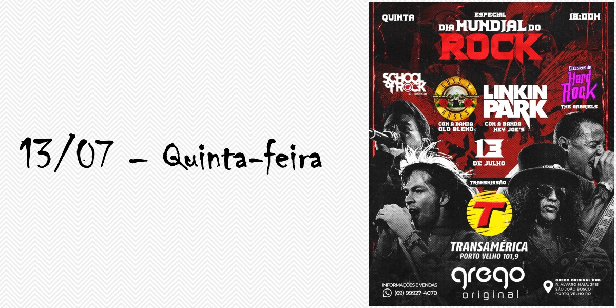 Agenda News: Confira a programação do Grego Original Pub para reverenciar a Semana Mundial do Rock, por Renata Camurça - News Rondônia