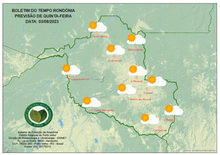 Previsão do Tempo RO para os dias 03, 04 e 05 de Agosto