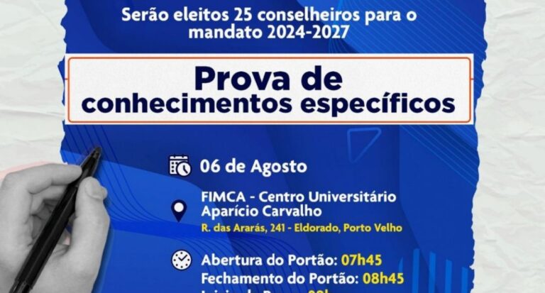 Prova de conhecimento para os candidatos a conselheiros tutelares de Porto Velho será neste domingo (6) na Fimca