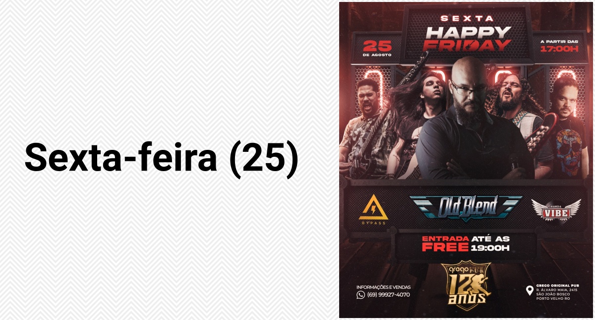 Agenda News: Grego Original Pub tem programação com Happy Friday e Feijuka com Rock no fim de semana, por Renata Camurça - News Rondônia