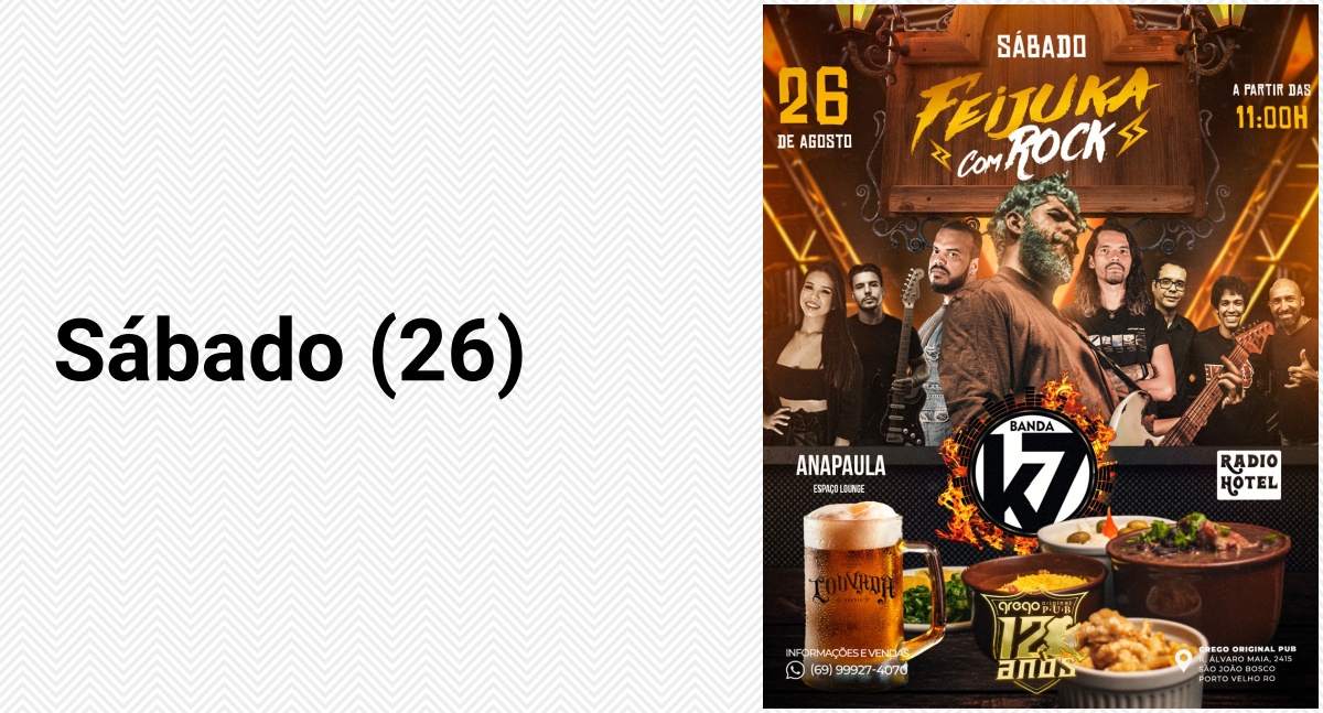 Agenda News: Grego Original Pub tem programação com Happy Friday e Feijuka com Rock no fim de semana, por Renata Camurça - News Rondônia