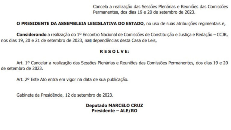 Mesa Diretora da ALE-RO cancela sessões e reuniões que deveriam ocorrer nesta e na próxima semana - News Rondônia