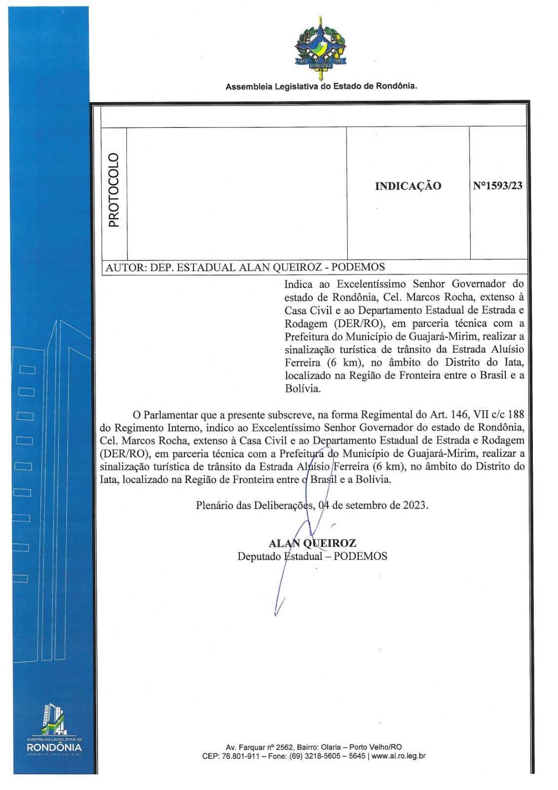 Alan Queiroz indica a sinalização turística no distrito de Iata - News Rondônia