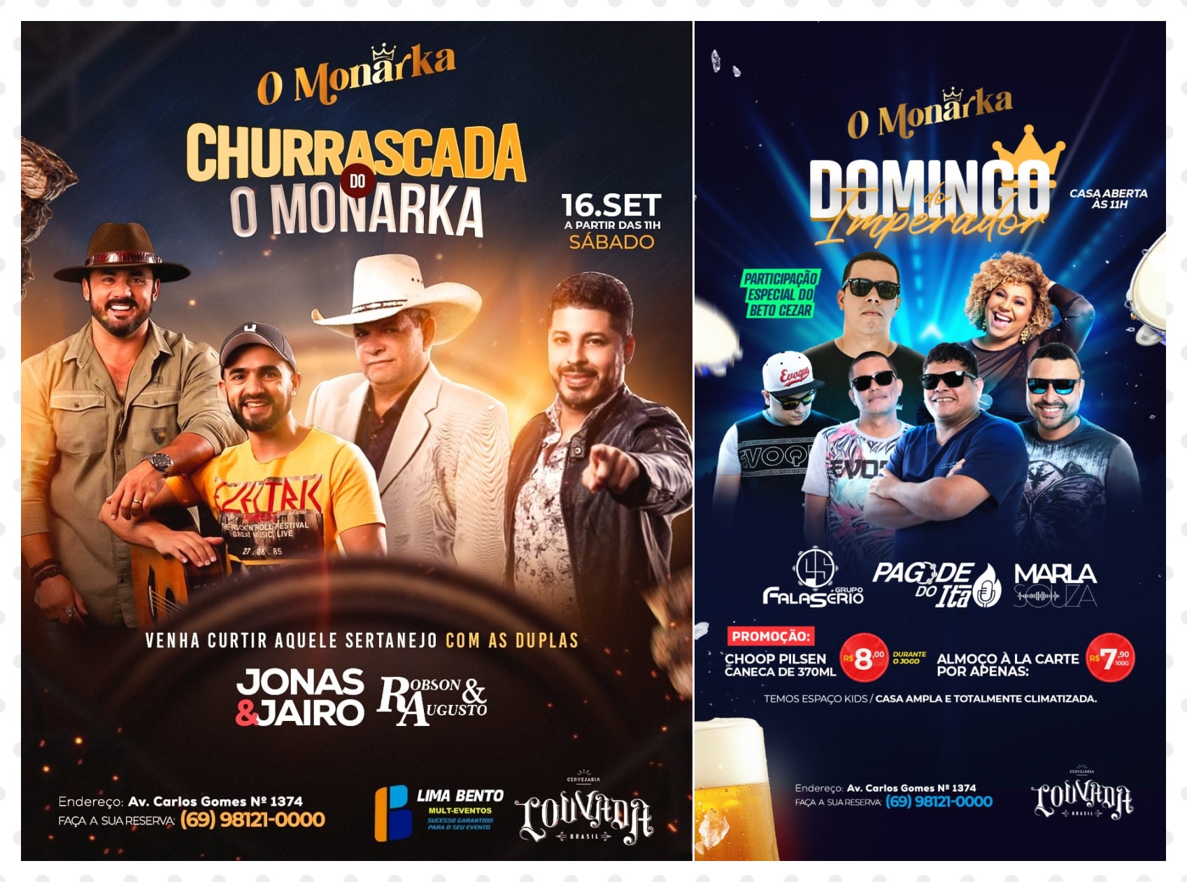 GASTRONOMIA & SHOWS - Sábado tem Jonas & Jaíro, Robson & Augusto na Churrascada Do Monarka e domingo transmissão do Flamengo X SP - News Rondônia