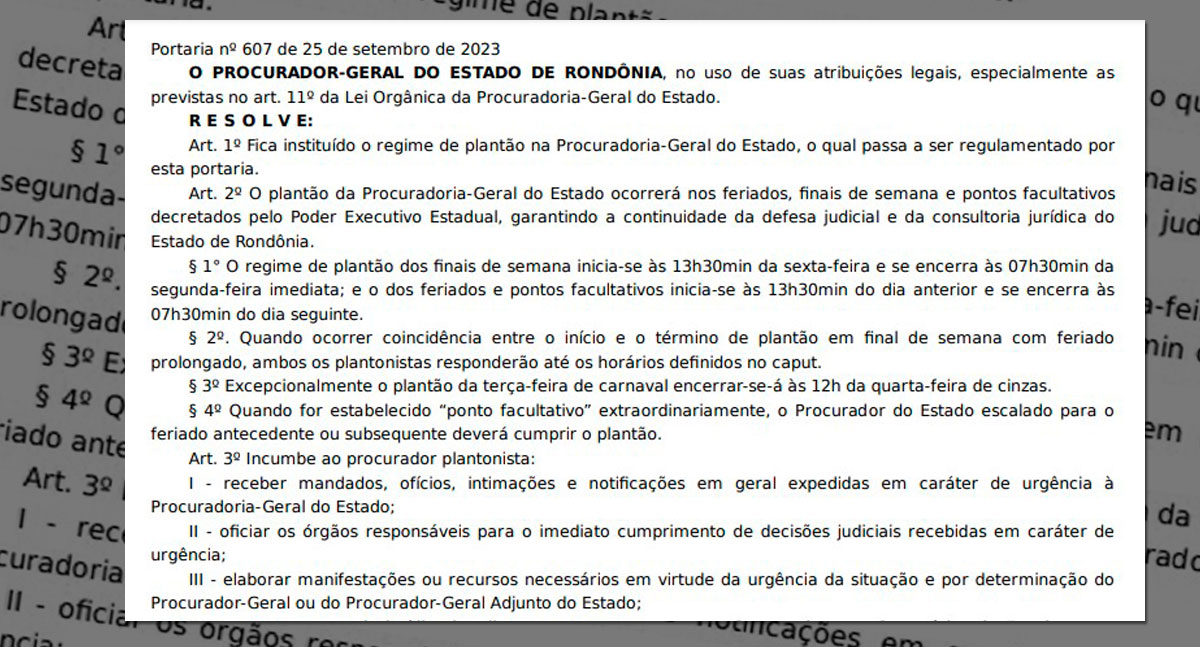 Procuradoria-Geral do Estado passa a ter regime de plantação em Rondônia - News Rondônia
