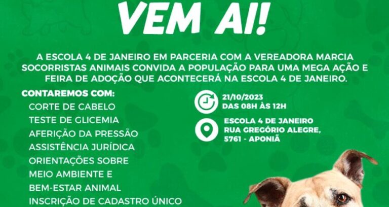 Vereadora Márcia Socorristas Animais convida população para feira de adoção neste sábado (21)