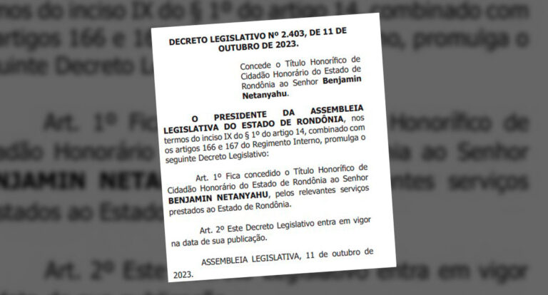 ALE-RO concede título de cidadão honorário de Rondônia ao primeiro-ministro de Israel - News Rondônia