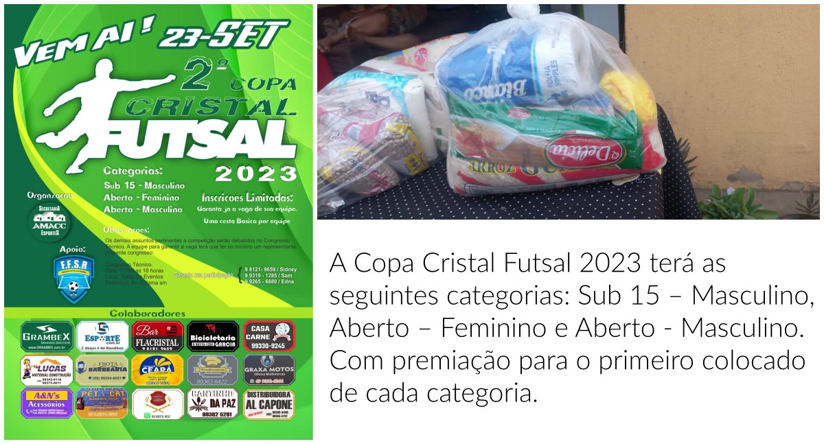 Agenda News: AMACC Esportes promove 2ª Copa Cristal Futsal 2023, por Renata Camurça - News Rondônia