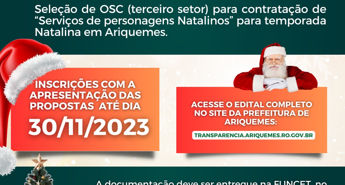 FUNCET abre Chamamento Público para a contratação de "Serviços de personagens Natalinos