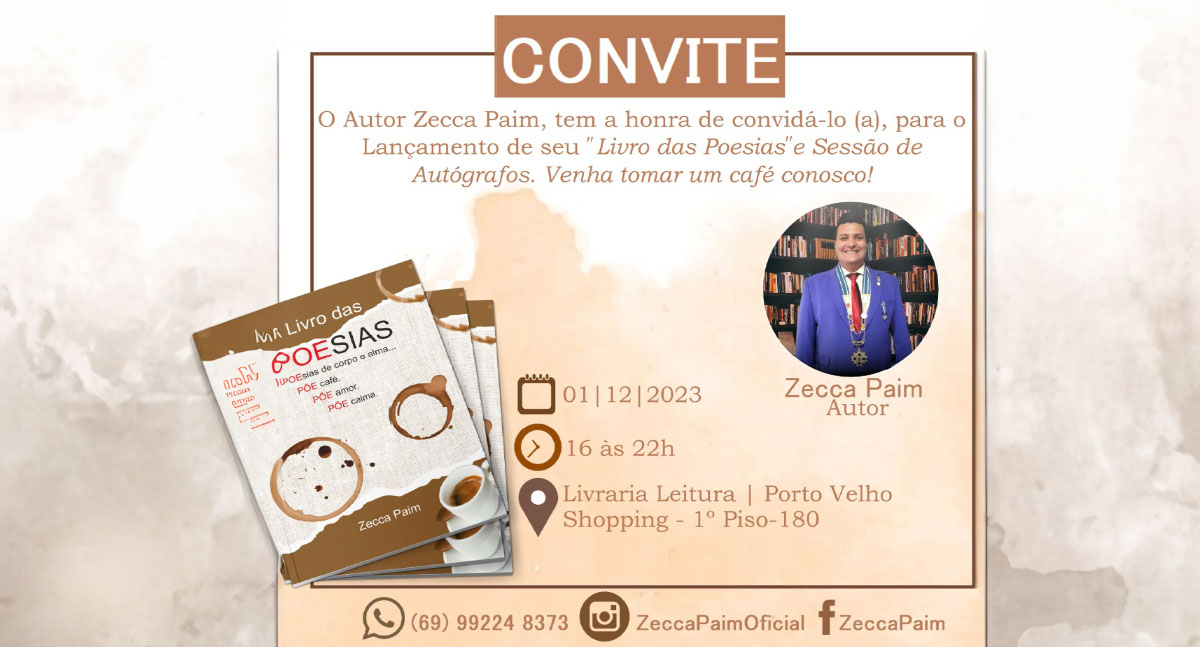 Agenda News: Zecca Paim lança seu novo livro de poesias na livraria Leitura - News Rondônia