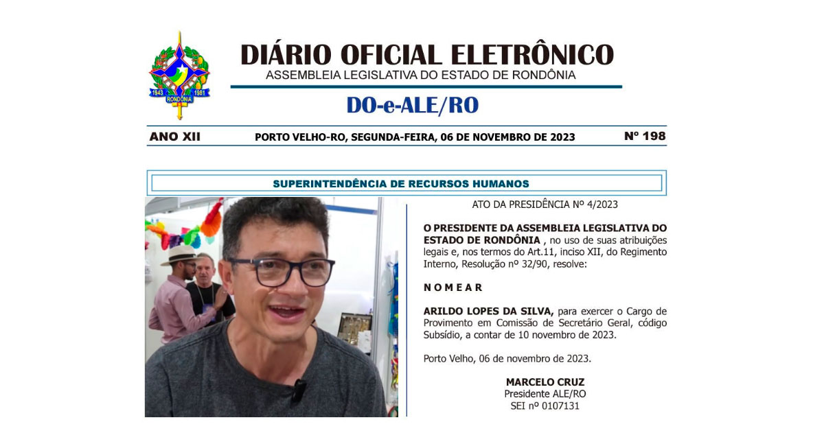 Arildo Lopes é nomeado Secretário Geral da ALERO pelo presidente Marcelo Cruz - News Rondônia
