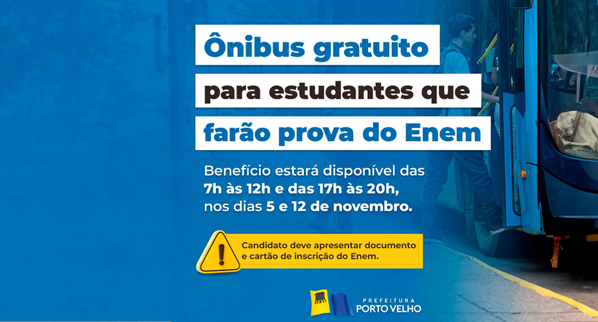 Transporte gratuito para candidatos do ENEM 2023 em Porto Velho - News Rondônia
