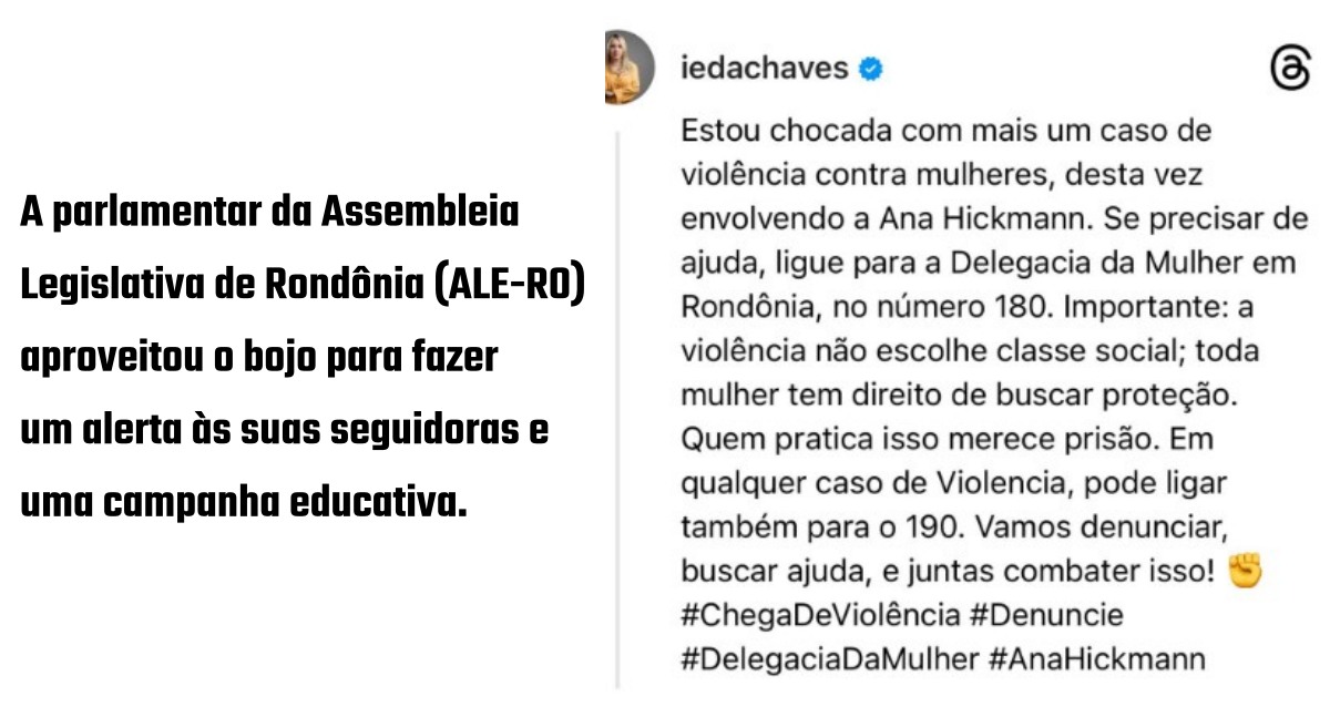 Deputada de Rondônia sobre caso Ana Hickmann: 'Violência não escolhe classe social' - News Rondônia