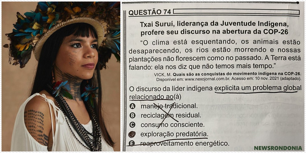 Discurso de Txai Suruí, na COP-26, é tema de questão do ENEM - News Rondônia