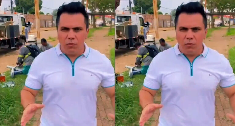 Vereador Edimilson Dourado acompanha serviço de instalação de luz de LED na praça João Roque Lima