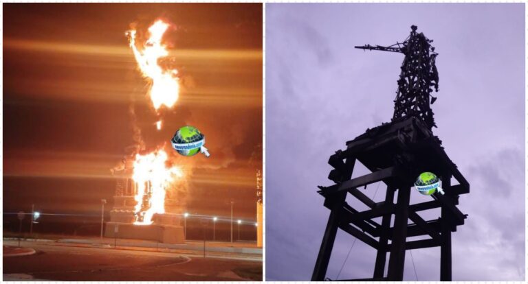 Dupla de moto é vista incendiando Estátua da Liberdade da loja Havan em Porto Velho - News Rondônia