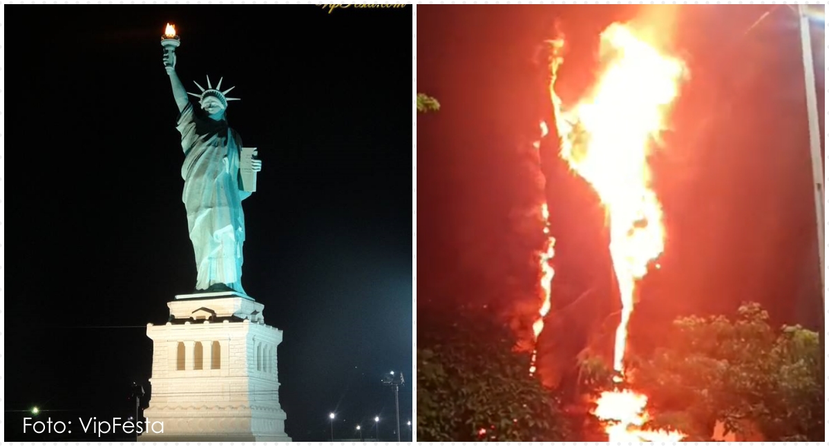 Vídeo capta momento impactante da estátua da Havan em chamas em Porto Velho - News Rondônia