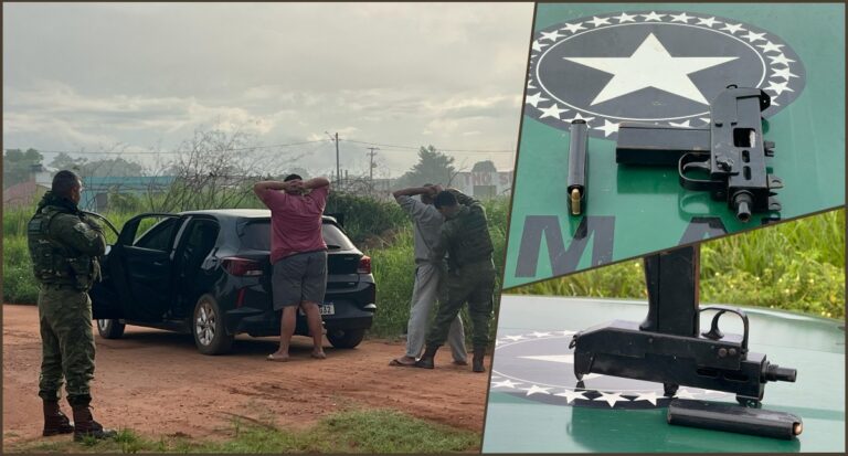 Polícia Militar prende dupla com metralhadora modelo Israelense UZI 9mm