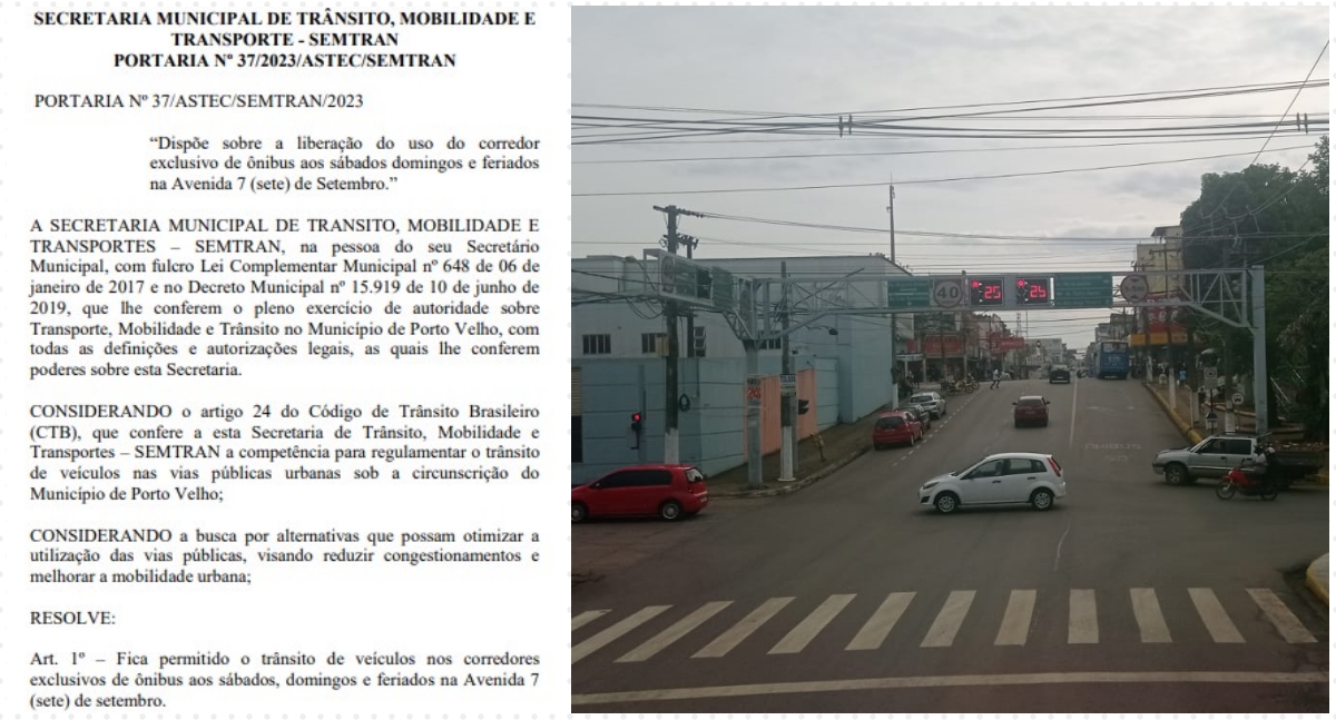Portaria libera o uso do corredor de ônibus aos sábados, domingos e feriados na Avenida 7 de Setembro - News Rondônia