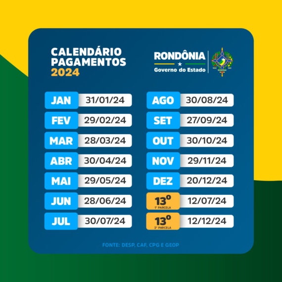 Governo de Rondônia divulga calendário de pagamento dos servidores para 2024