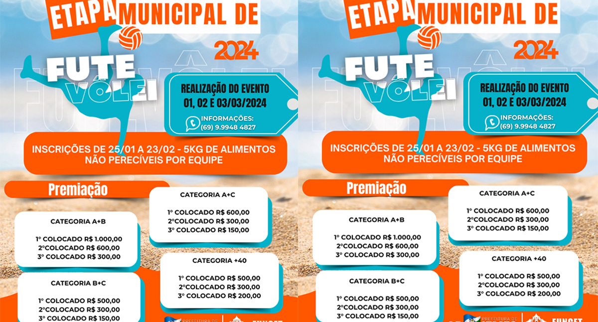 Prefeitura abre inscrições para a Etapa Municipal de Futevôlei