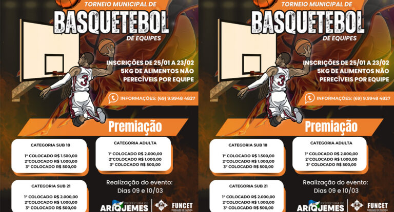 Prefeitura abre inscrições para o Torneio Municipal de Basquetebol 2024