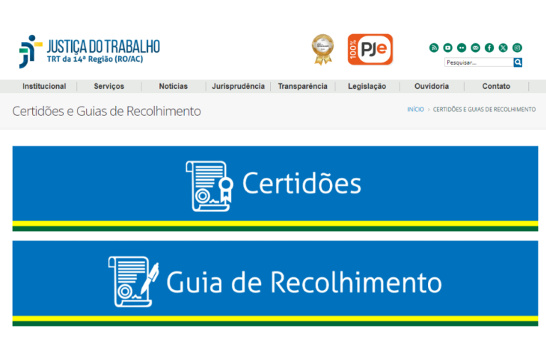 TRT-14 atualiza página no seu site para emissão de GRU Simples e Judicial