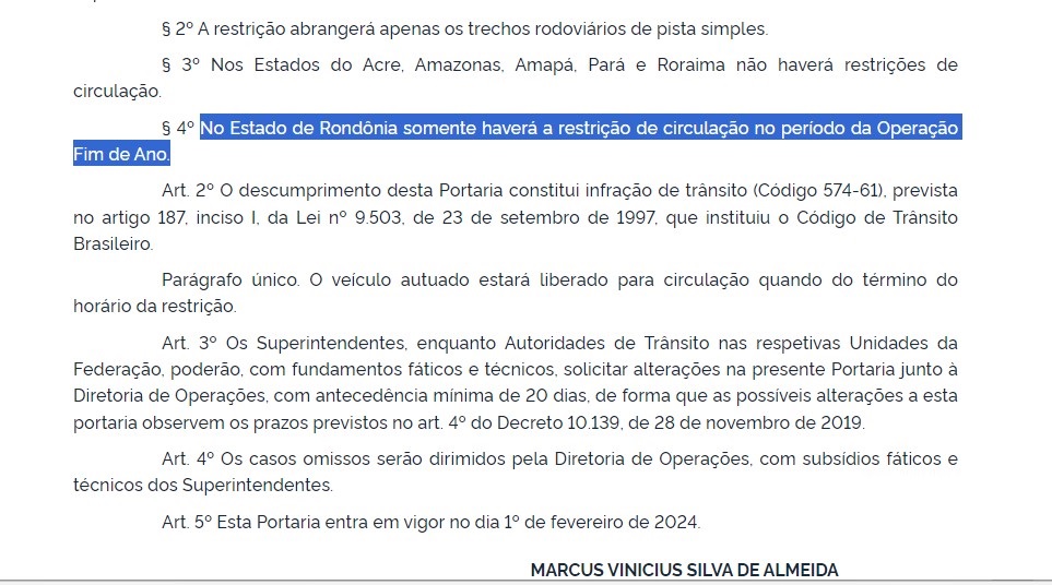 Caminhões terão restrição de tráfego em Rondônia neste ano, avisa portaria da PRF publicada no DOU - News Rondônia