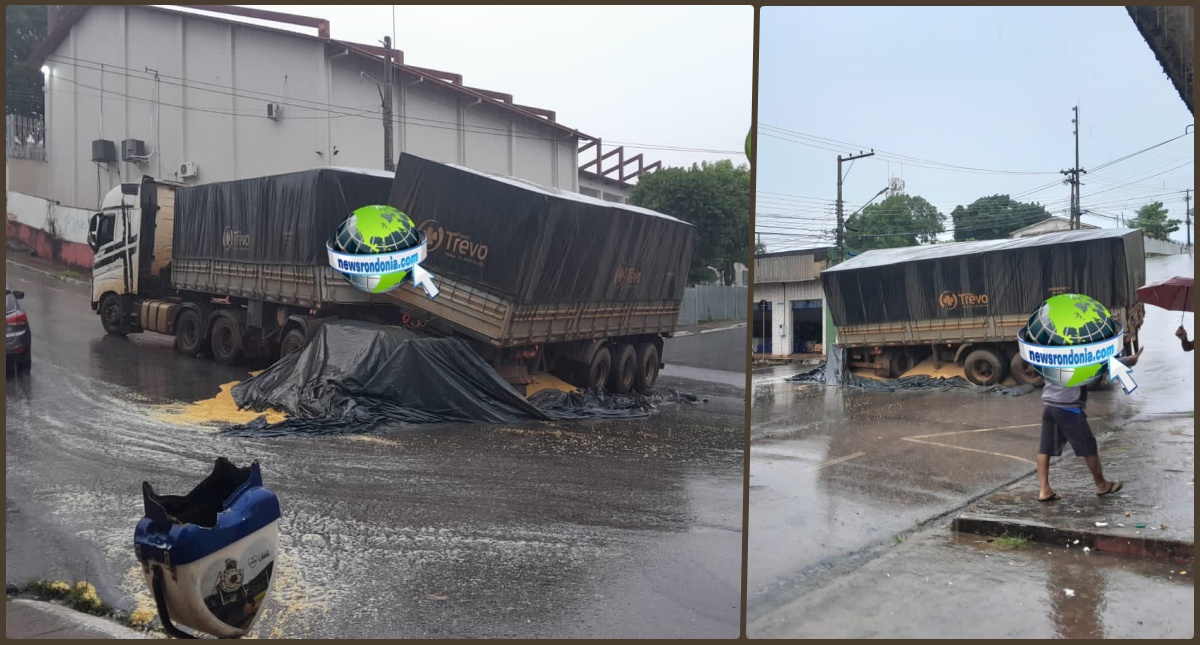 Caminhão com soja quase tomba em ladeira na Avenida Farquar em Porto Velho
