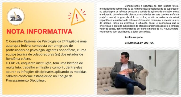 Com condenação por crimes de assédio praticados pelo presidente, Cleibson André Nunes Torres, CRP-RO/AC lança nota - News Rondônia