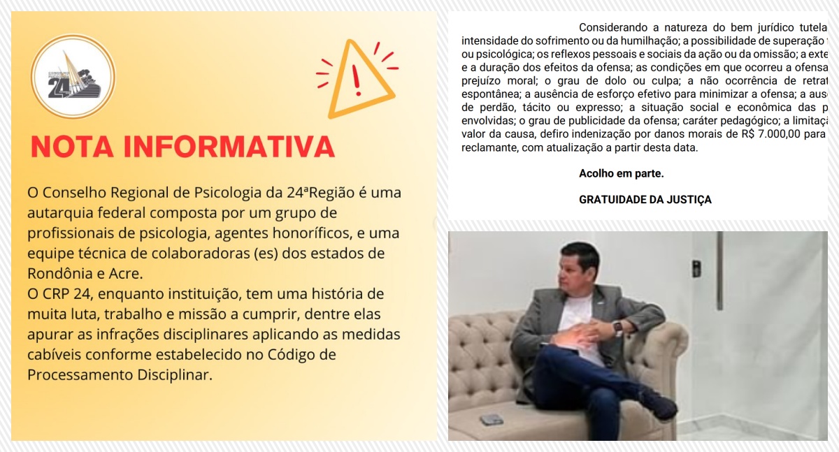 Com condenação por crimes de assédio praticados pelo presidente, Cleibson André Nunes Torres, CRP-RO/AC lança nota - News Rondônia