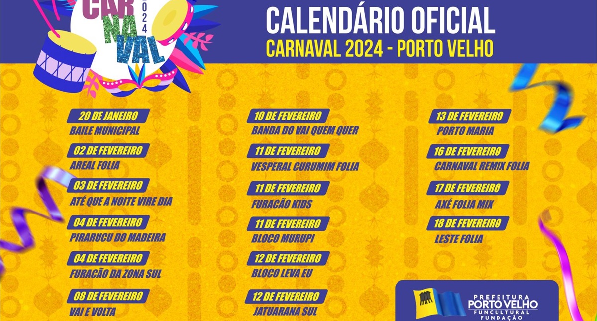 Programação do Carnaval 2024 em Porto Velho é atualizada
