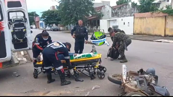 Idoso fica ferido em acidente com veículo do Exército no centro de Porto Velho