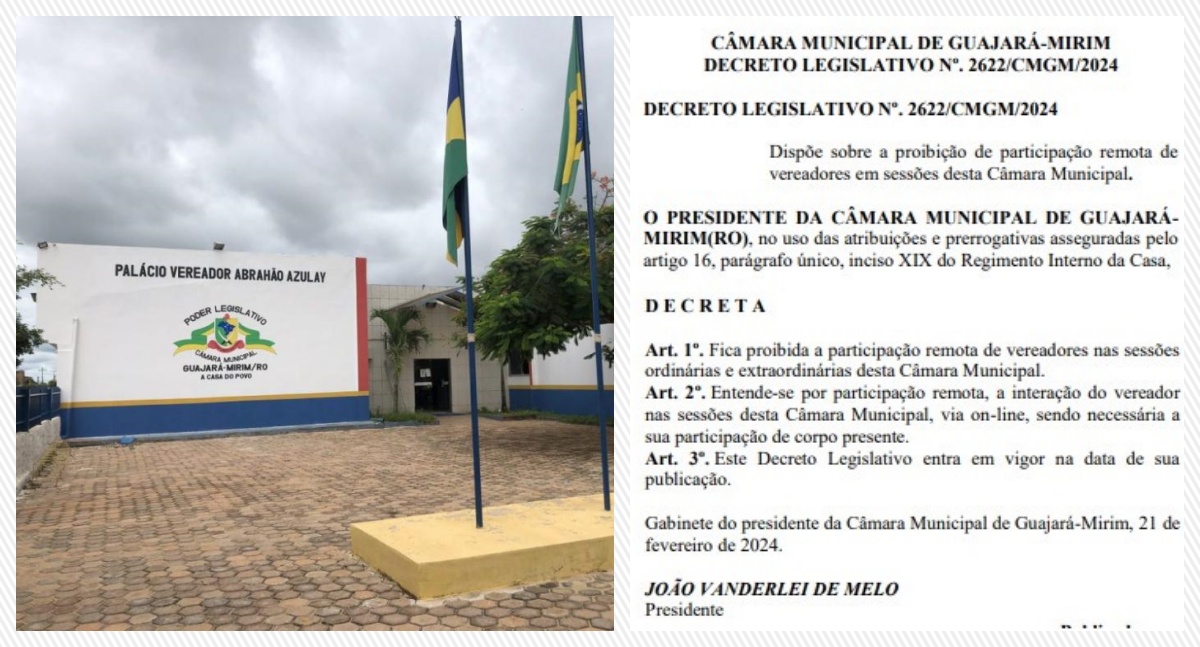Em Guajará-Mirim, Câmara proíbe que vereadores participem de forma remota nas sessões