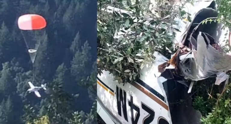 Pais e filha de 2 anos escapam de acidente de avião; Acionaram paraquedas