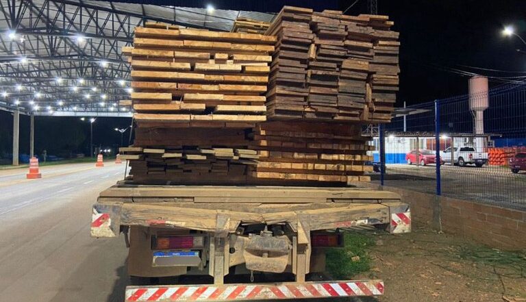 Em Ariquemes, PRF identifica transporte irregular de madeira