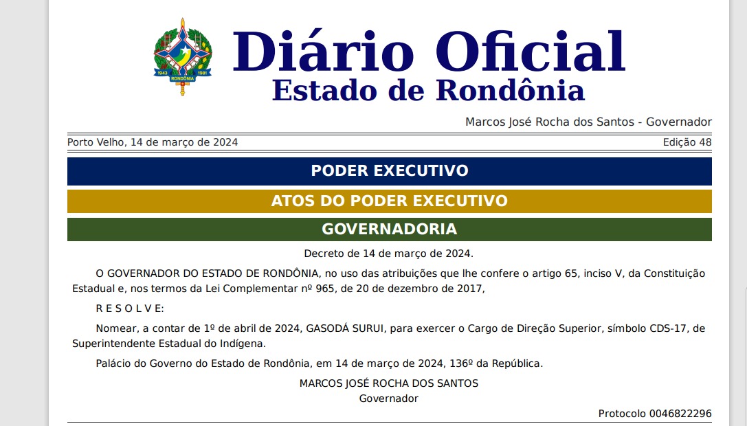 Com nomeação pelo estado, Casodá Suruí torna o primeiro titular da superintendência do indígena - News Rondônia