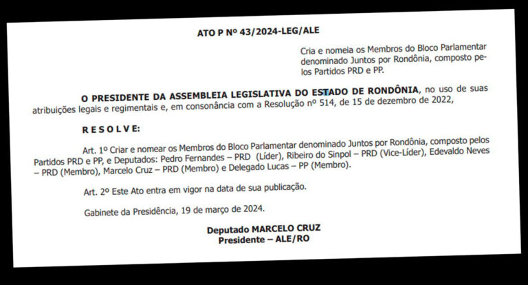 Na Assembleia Legislativa de Rondônia, Partido Progressistas e PRD criam Bloco Parlamentar 'Juntos por Rondônia' - News Rondônia