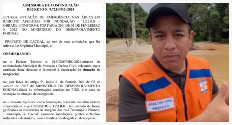Enchente em Cacoal: Prefeito decreta situação de emergência e apela por voluntários no município - News Rondônia