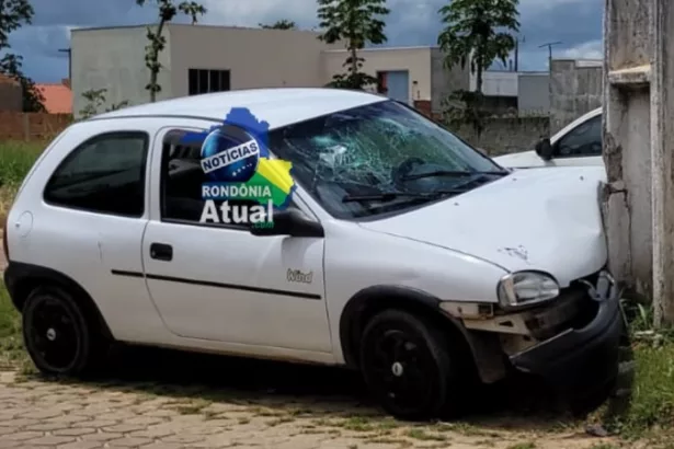 Grávida é uma das vítimas de acidente de carro com poste em Ji-Paraná