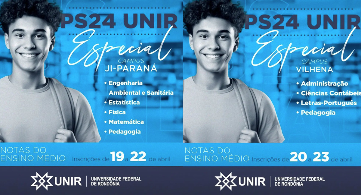 PS Especial UNIR 2024 – Inscrições via notas do Ensino Médio seguem abertas nos campi de Ji-Paraná e Vilhena