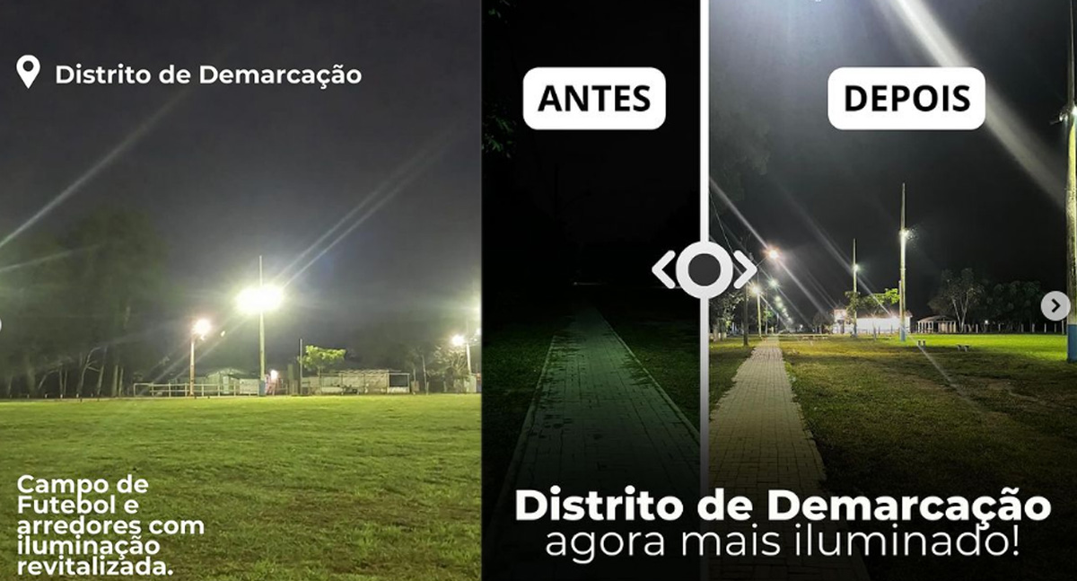 Campo de Futebol do Distrito de Demarcação recebe modernização na Iluminação após pedido do Vereador Valtinho Canuto