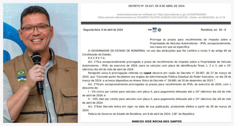 Marcos Rocha baixa decreto prorrogando prazos para recolhimentos do IPVA em Rondônia - News Rondônia
