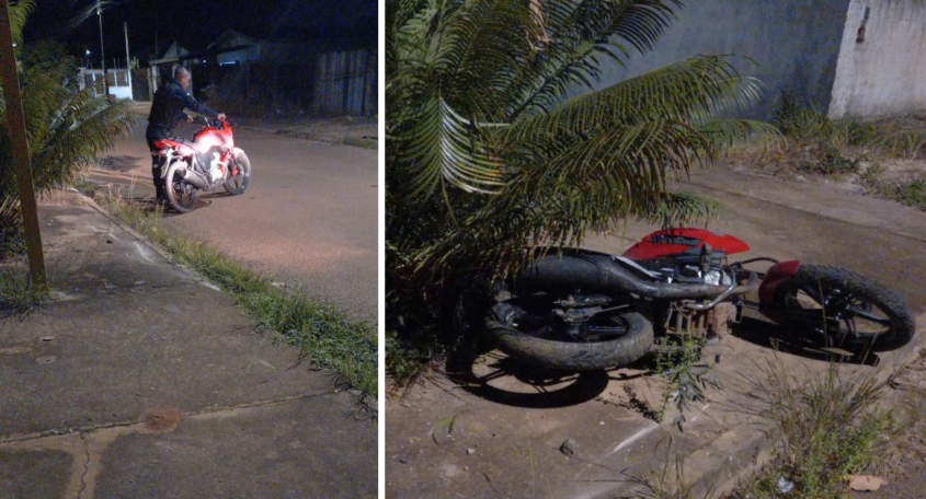 Suspeitos em motocicleta não obedecem ordem de parada, sofrem queda e fogem a pé
