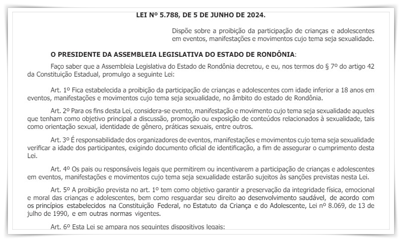 Lei promulgada pela ALE-RO proíbe a participação de crianças e adolescentes na “Parada Gay” - News Rondônia