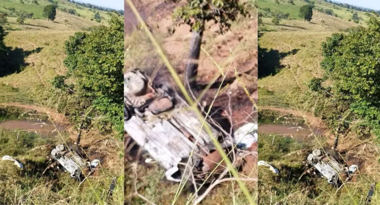 Mãe e filho sobrevivem após carro cair de barranco e pegar fogo em Cerejeiras