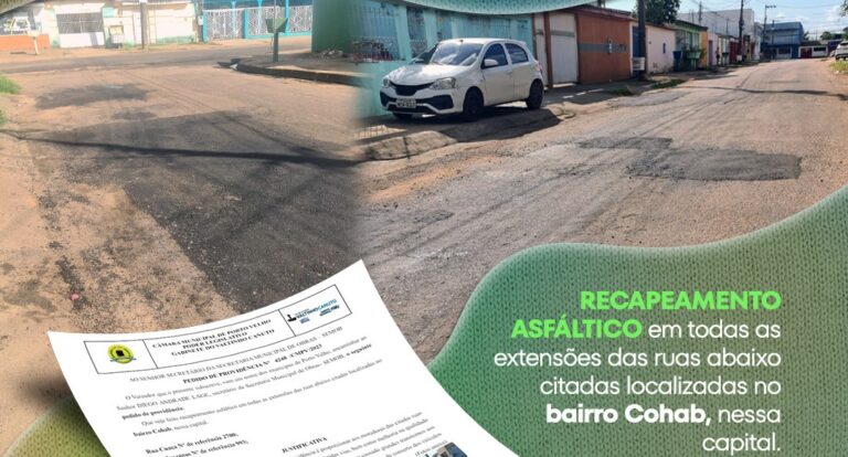 Vereador Valtinho Canuto tem pedido atendido para Recapeamento Asfáltico nas ruas do Bairro Cohab